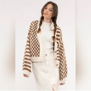 Blu Pepper Brown & Cream Button Cardigan